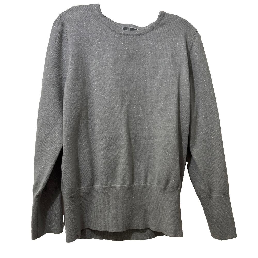 JM Collection Silver Sweater - Silver Gray Button Detail Sleeves Size XL